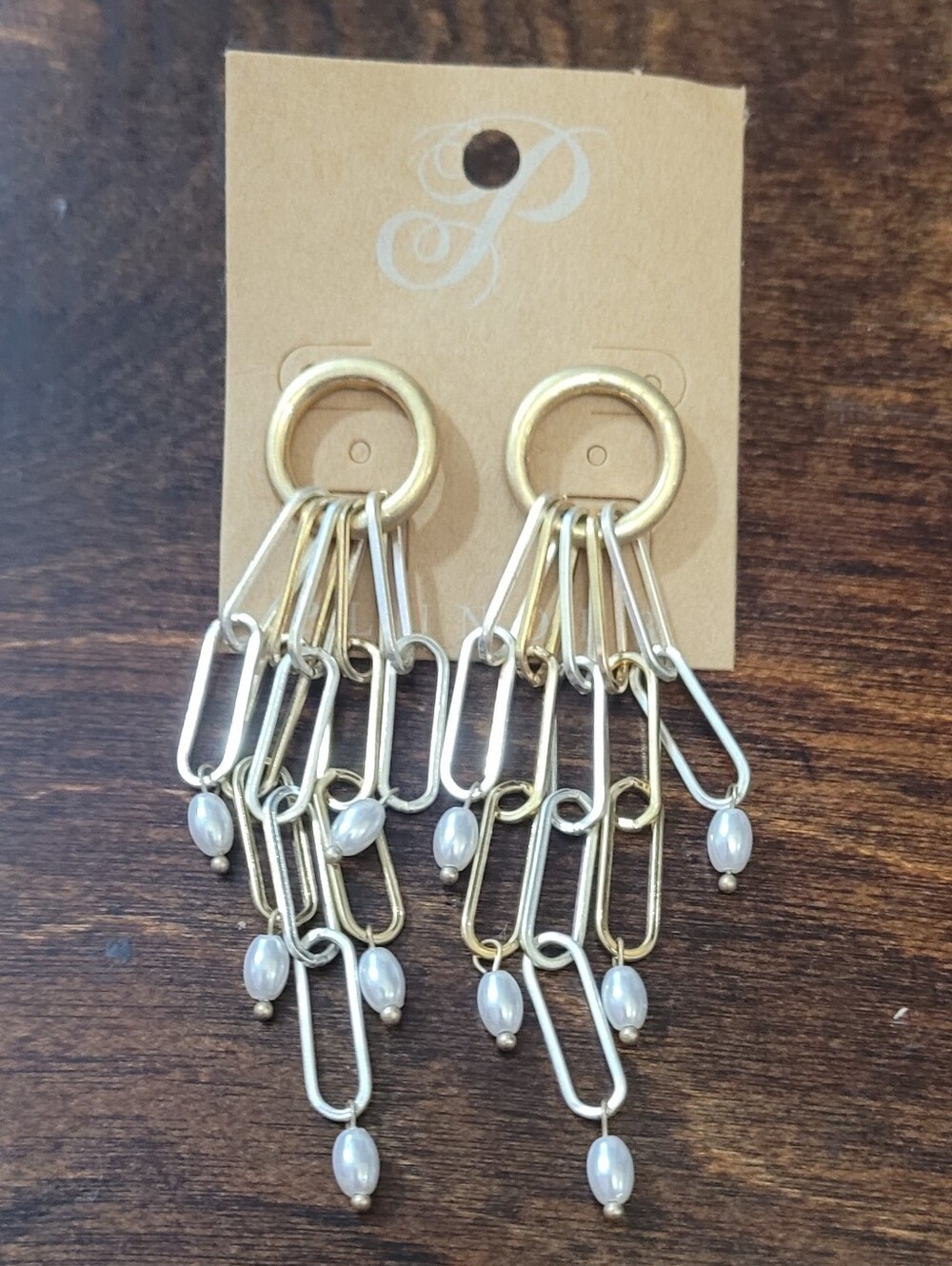 (12) PLUNDER Gold/Silver-Toned Faux Pearl Dangle Earrings
